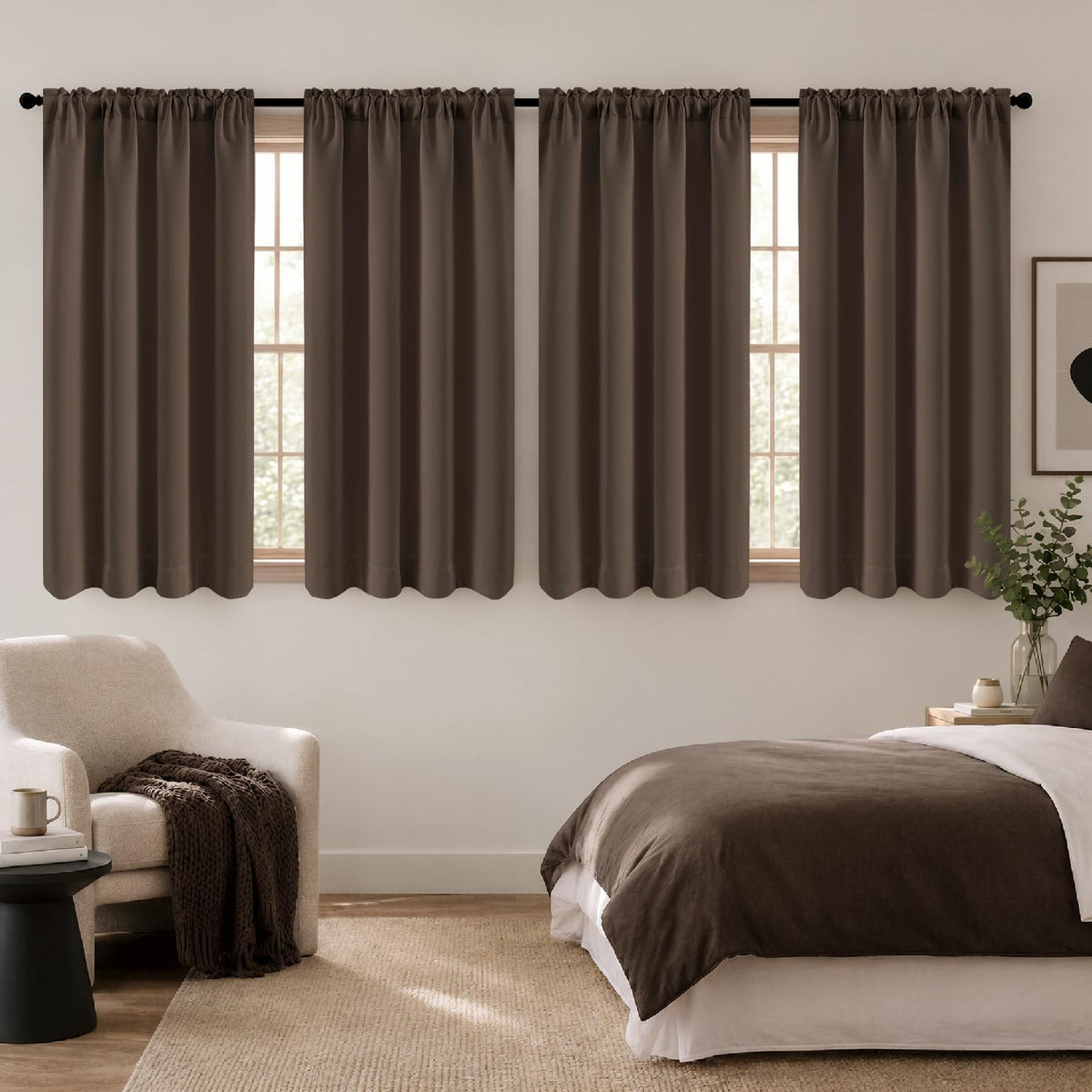 MIULEE Short 36 Inch Blackout Kitchen Window Curtain Black Set of 4 Panels