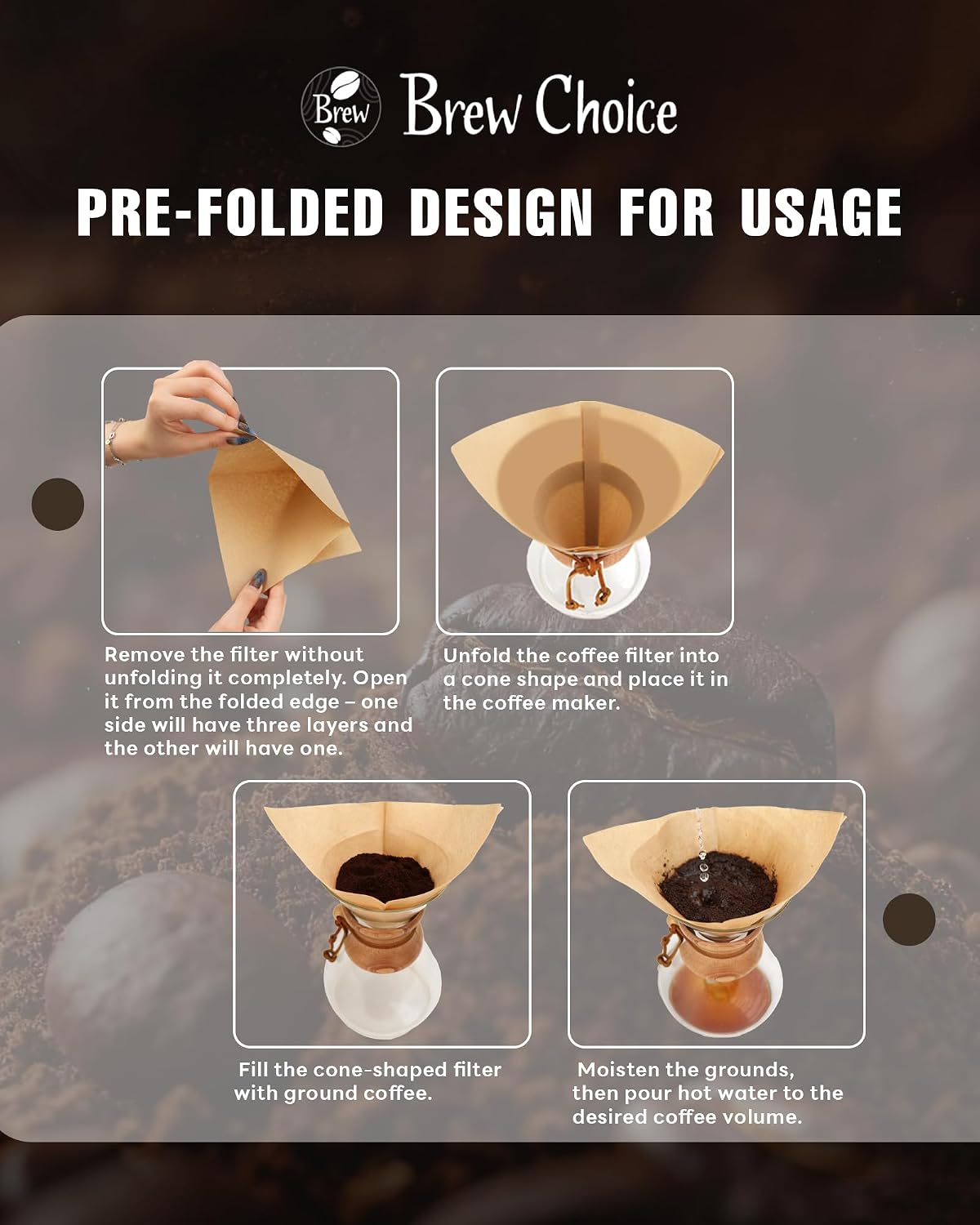 100ct Cone Coffee Filters, for Chemex Pour-Over Coffee Makers