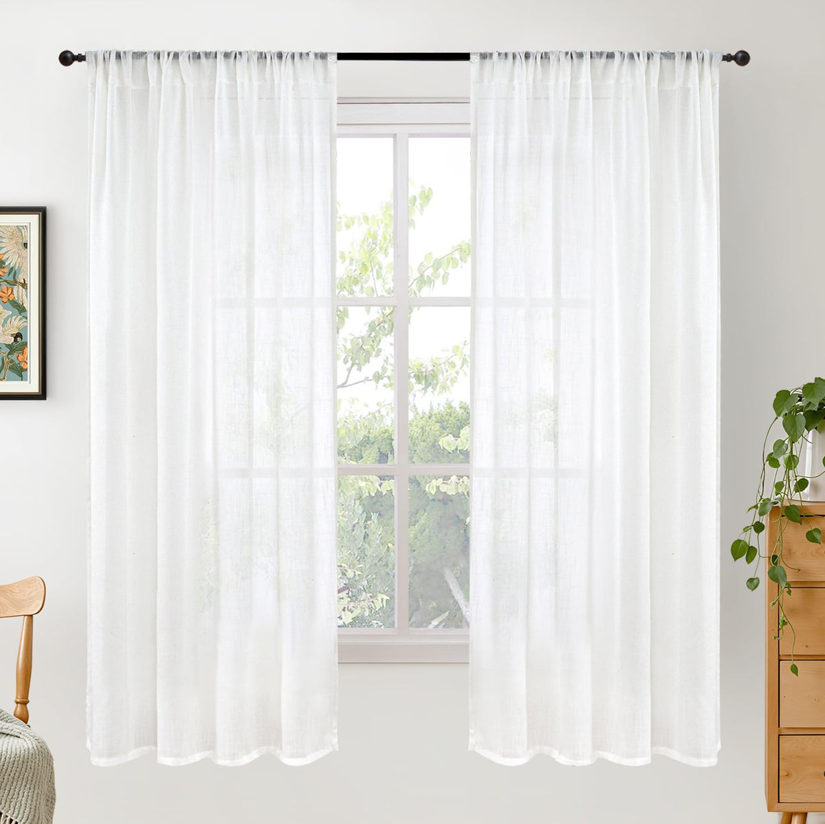 BGment Linen Kitchen Window Curtains Over Sink, 36 Inch Length Cafe Drapes