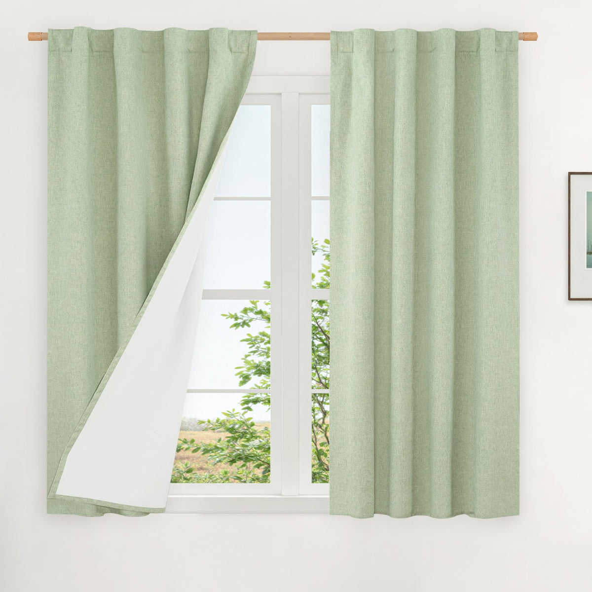 LAMIT Full Blackout Linen Kitchen Window Curtains 36 Inches Long, Ivory