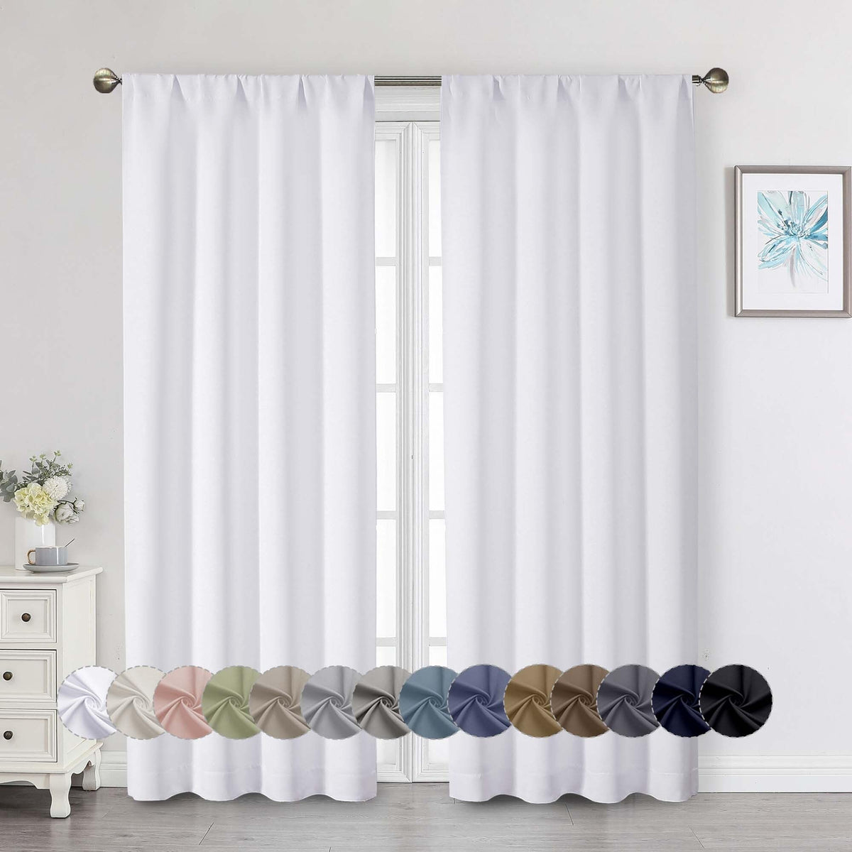 Black Cafe Blackout Curtains 36 Inch Length 2 Panels Set, Soft Solid Thermal Insulated Room Darkening Small Window Curtains for Kitchen Bathroom Basement, Black, Each, 40" Wx36 L