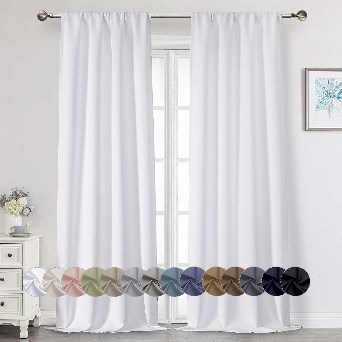 Black Cafe Blackout Curtains 36 Inch Length 2 Panels Set, Soft Solid Thermal Insulated Room Darkening Small Window Curtains for Kitchen Bathroom Basement, Black, Each, 40" Wx36 L