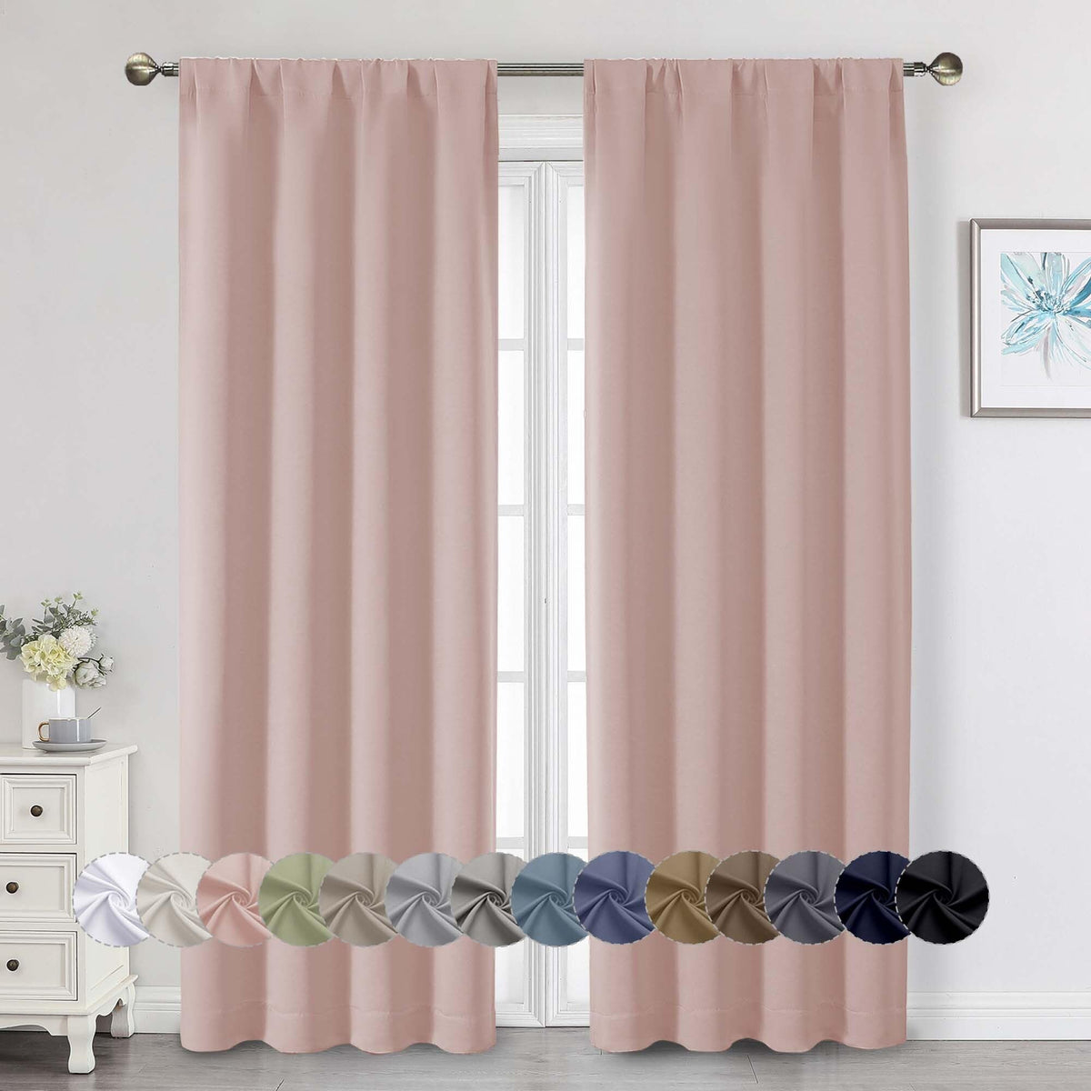 Black Cafe Blackout Curtains 36 Inch Length 2 Panels Set, Soft Solid Thermal Insulated Room Darkening Small Window Curtains for Kitchen Bathroom Basement, Black, Each, 40" Wx36 L