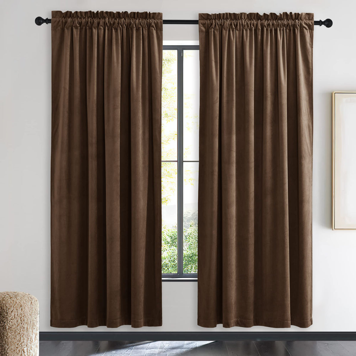 NICETOWN Black Out Velvet Curtains 63 inches Long for Kitchen