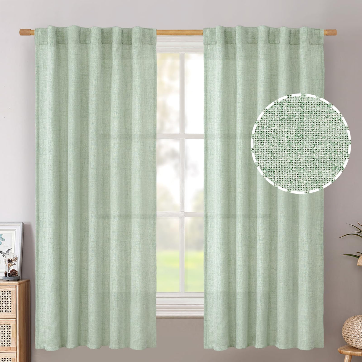 BGment White Linen Kitchen Curtains 40 Inch Length for Short Window