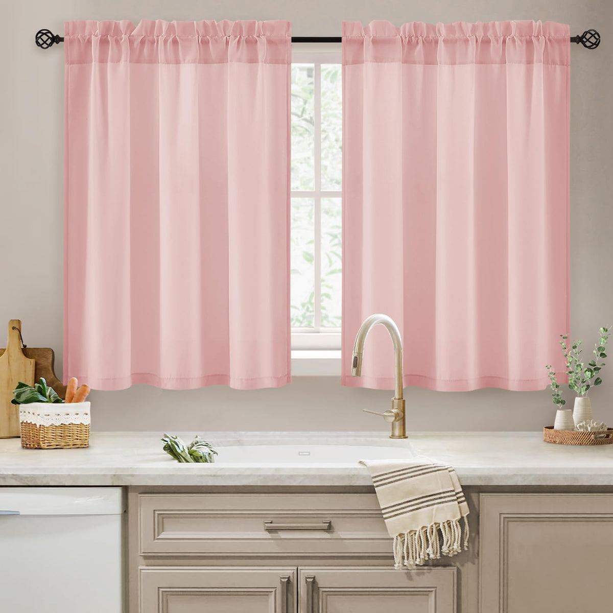 HOMEIDEAS Non-See-Through White Sheer Kitchen Curtains, 30 X 36 Inches Long