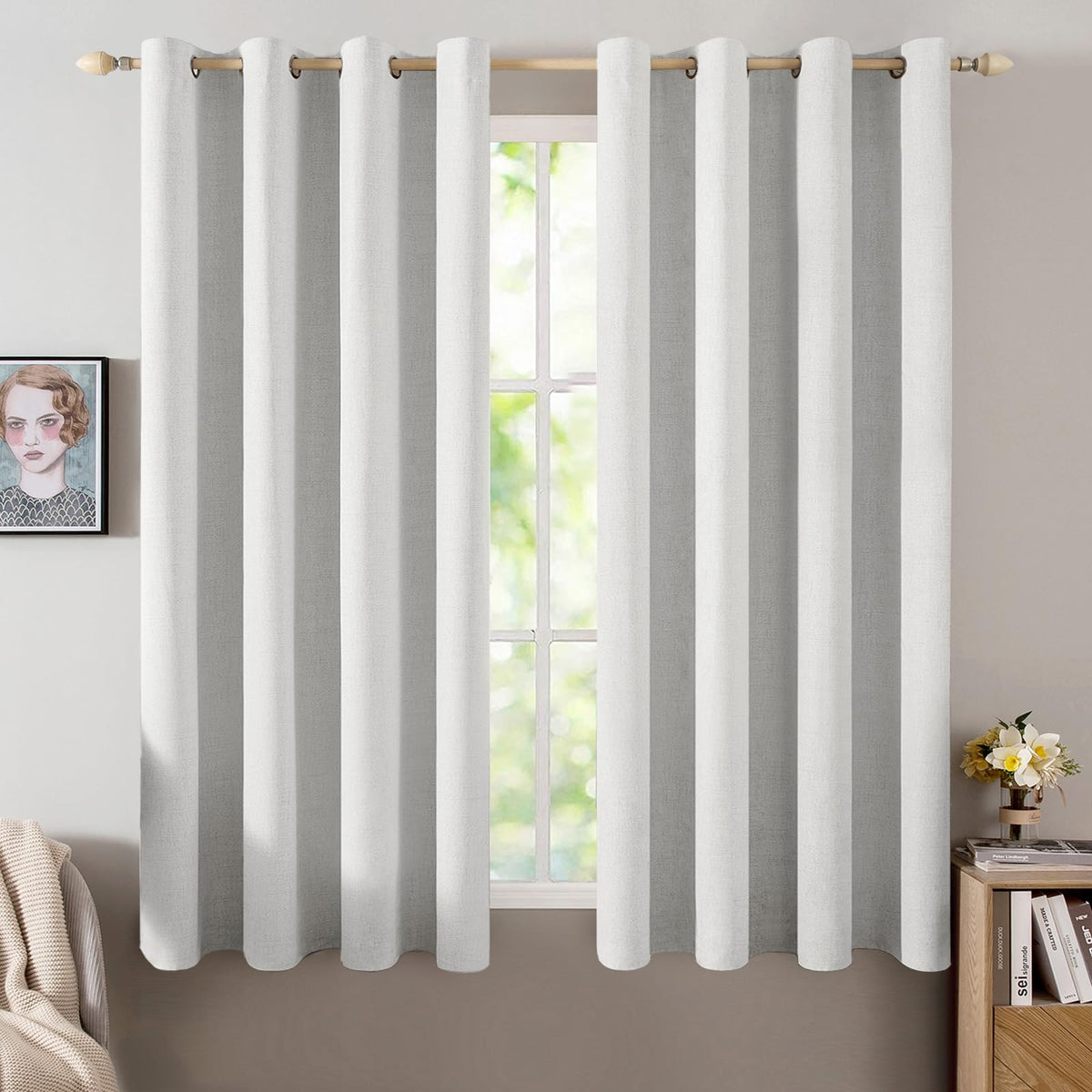 MIULEE 100% Blackout Linen Curtains for Bedroom 52x54 Inches Natural Beige