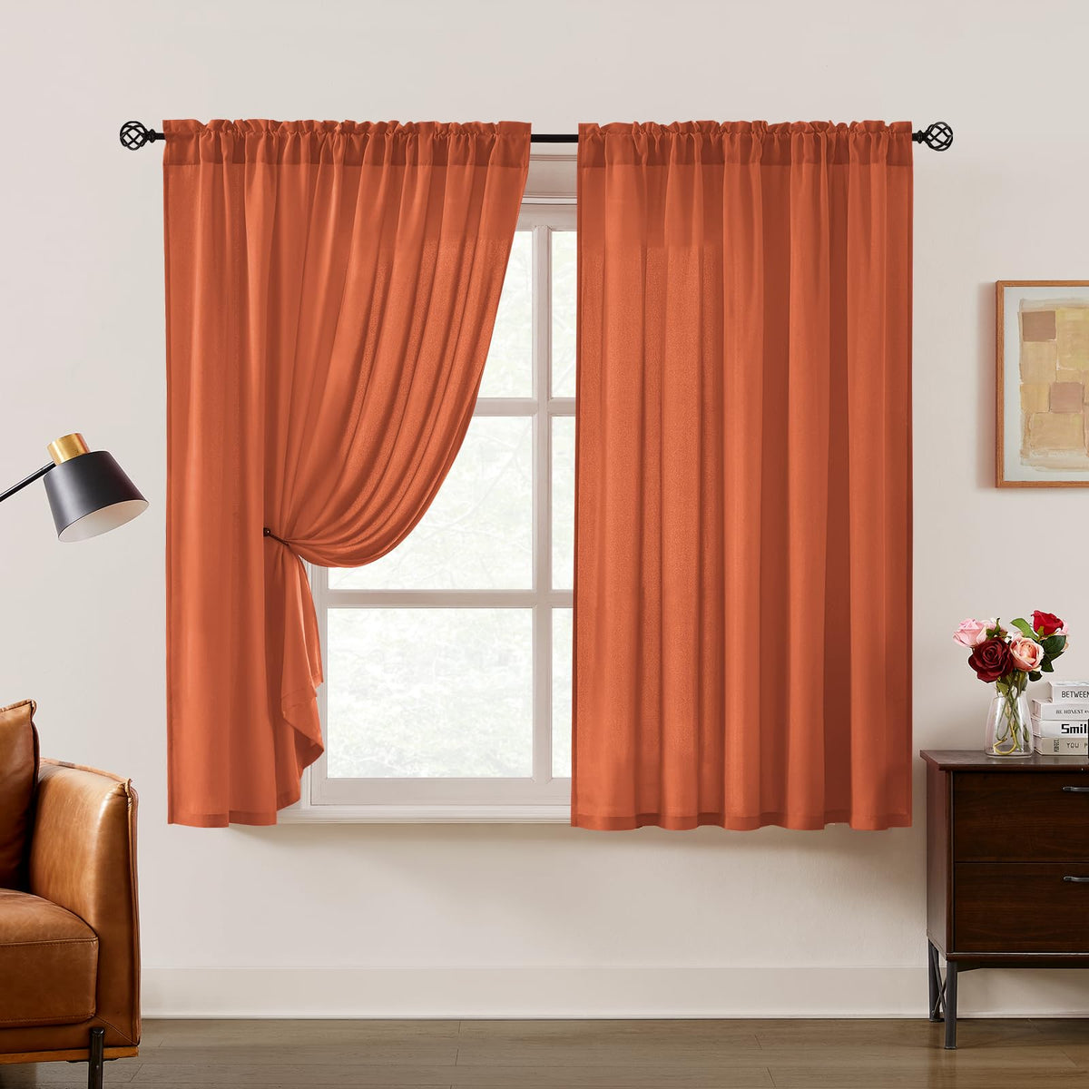 HOMEIDEAS Non-See-Through White Sheer Kitchen Curtains, 30 X 36 Inches Long
