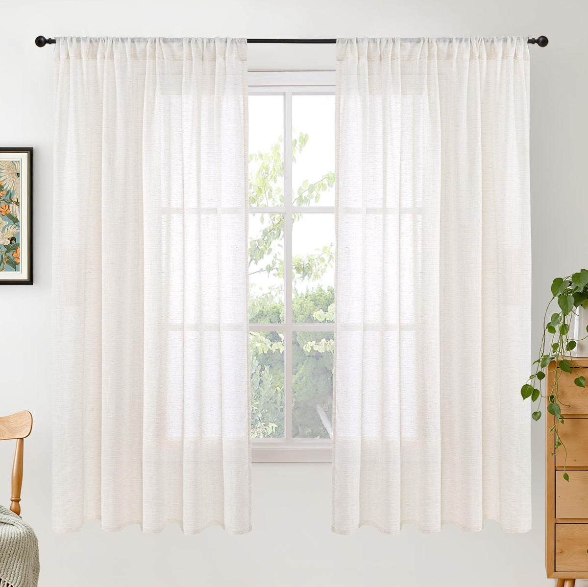 BGment Linen Kitchen Window Curtains Over Sink, 36 Inch Length Cafe Drapes