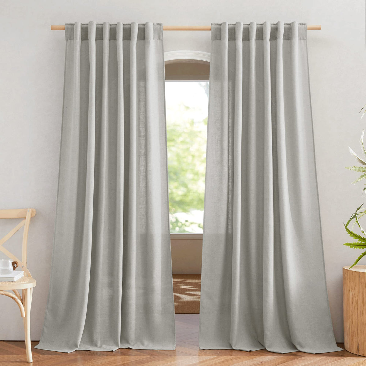 NICETOWN Natural Linen Kitchen Curtains 26 inches Long, Rod Pocket & Back Tab Semi Sheer Flax Window Treatments Rustic & Cute for Cafe/Kids Room, W37 x L26, 2 Panels