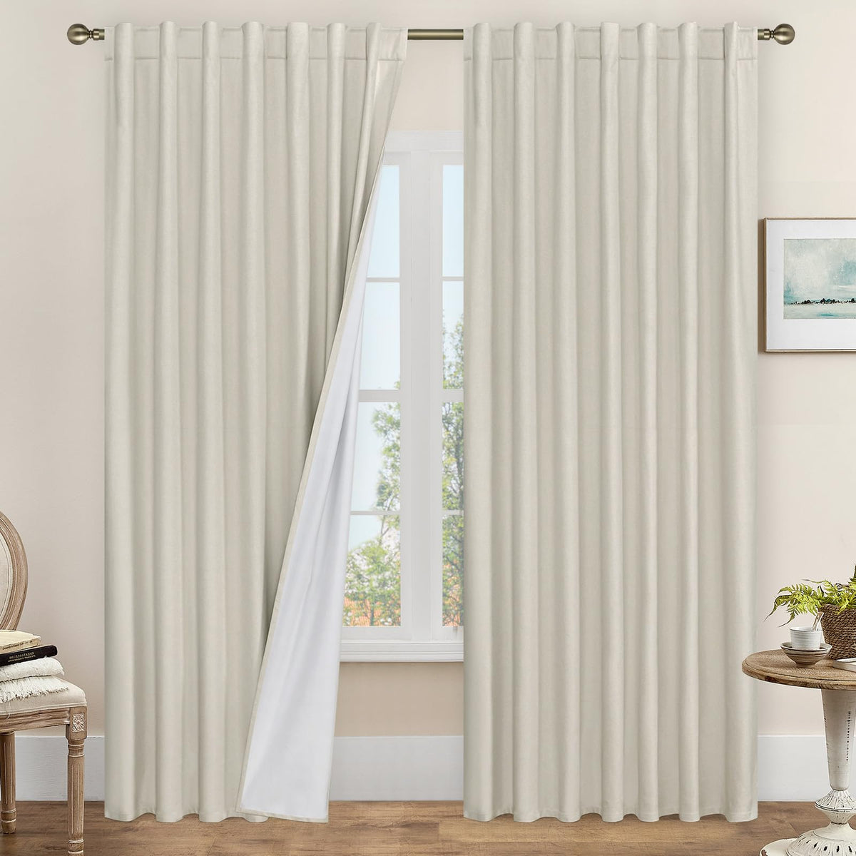 LAMIT Full Blackout Linen Kitchen Window Curtains 36 Inches Long, Ivory
