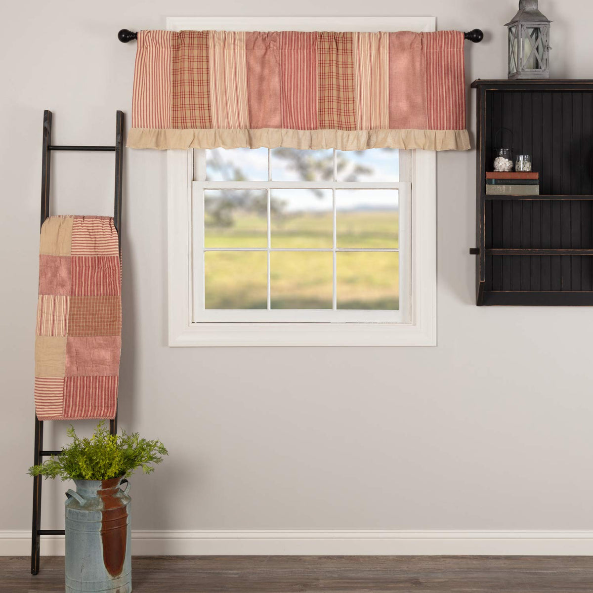 VHC Brands Sawyer Mill Curtain, Panel 63x36, Charcoal Khaki Tan
