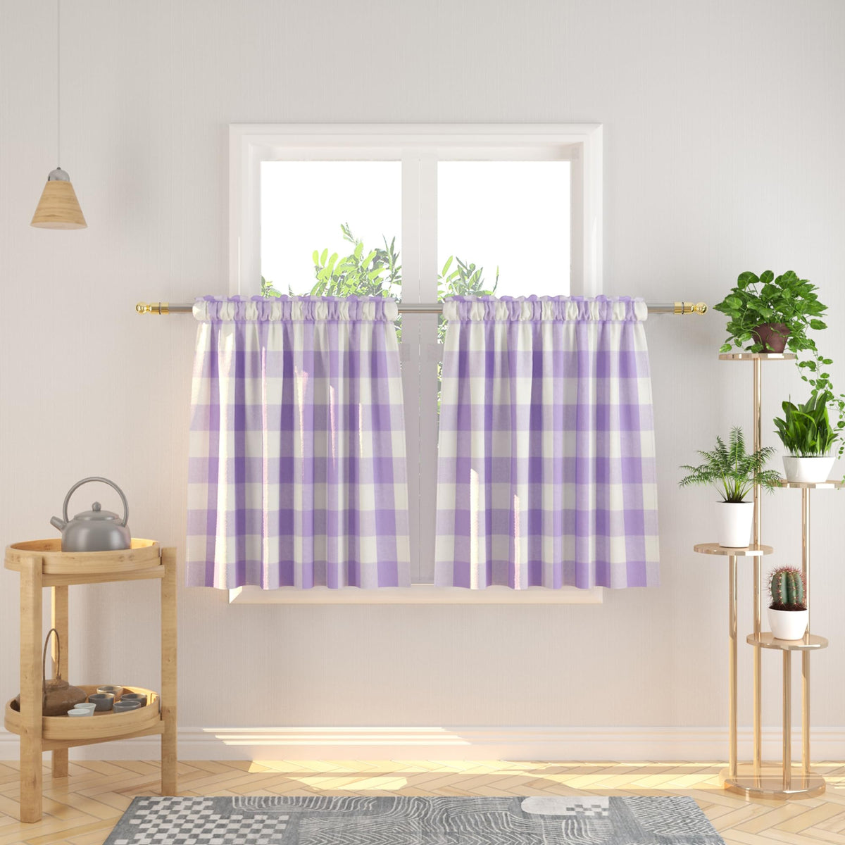 Buffalo Check Kitchen Tier Curtain 24 inches Long Plaid Gingham Rod Pocket Classic Cafe Curtains Country Farmhouse Kitchen Half Window Curtains 2 Panels Beige & White