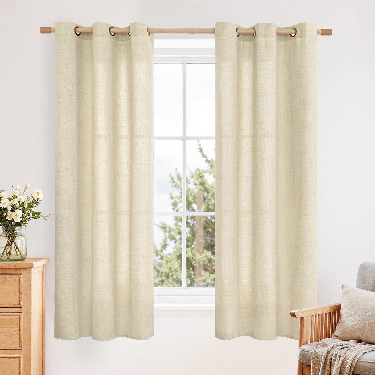 YoungsTex Linen Kitchen Window Curtains 40 Inch Length 2 Panels