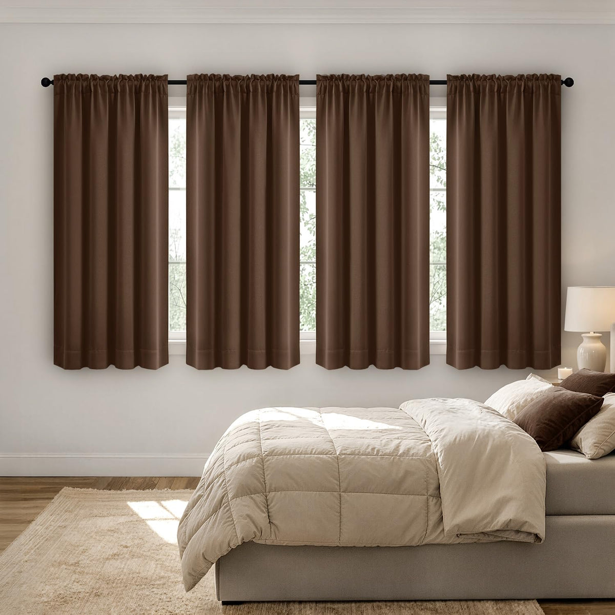 MIULEE Short 36 Inch Blackout Kitchen Window Curtain Black Set of 4 Panels