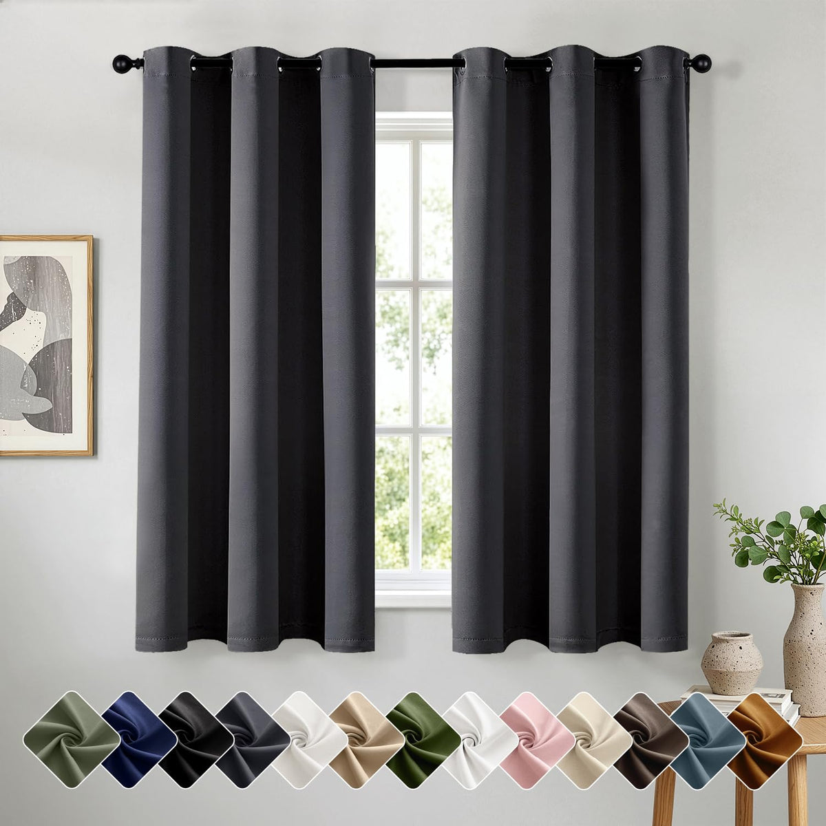 Short Navy Blue Blackout Kitchen Curtain W40 x L45 Inch 2 Panels