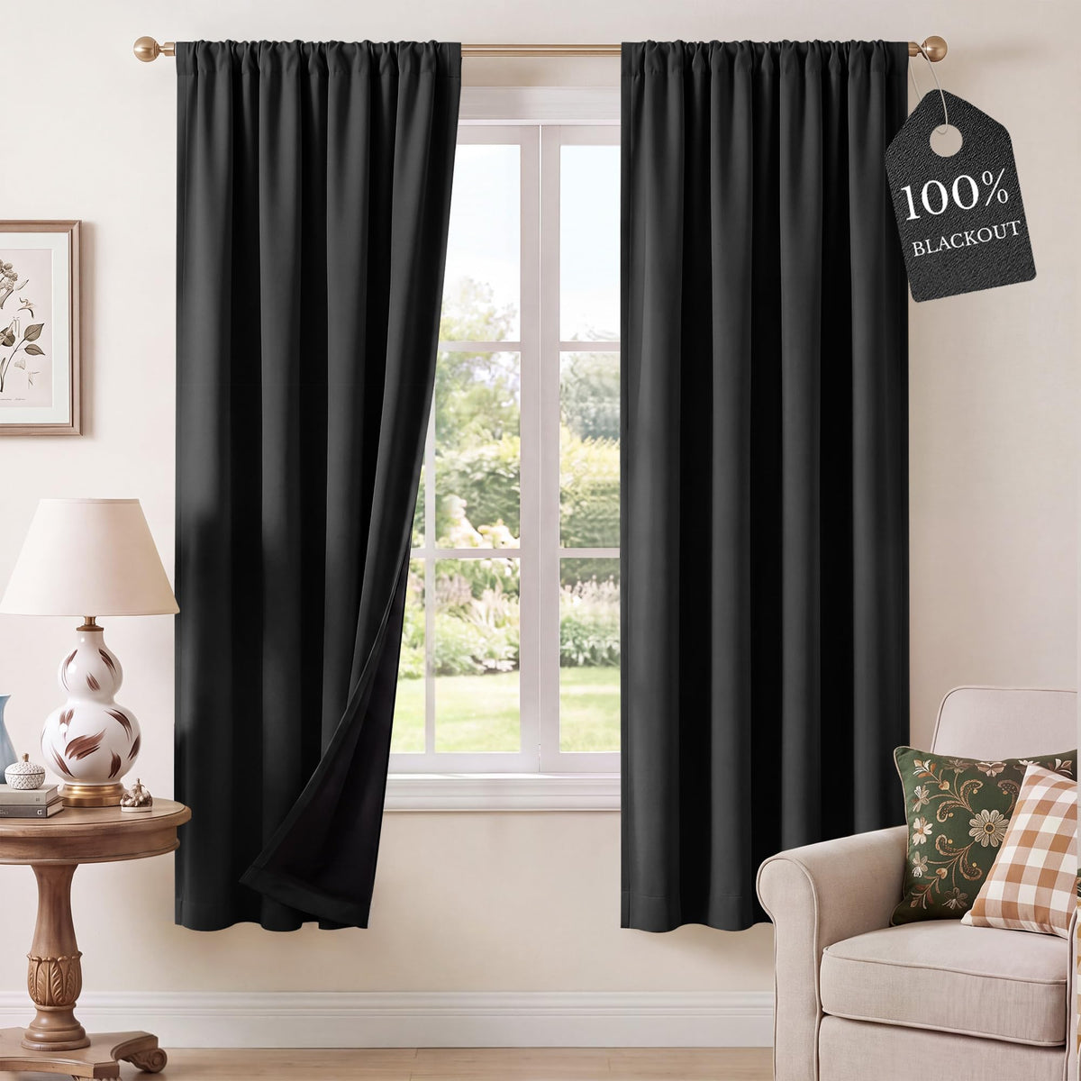NICETOWN 100% Black Out Kitchen Curtains 36 Inch Length, W52xL36, 2 Panels