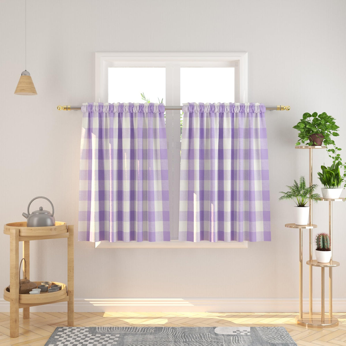 Buffalo Check Kitchen Tier Curtain 24 inches Long Plaid Gingham Rod Pocket Classic Cafe Curtains Country Farmhouse Kitchen Half Window Curtains 2 Panels Beige & White