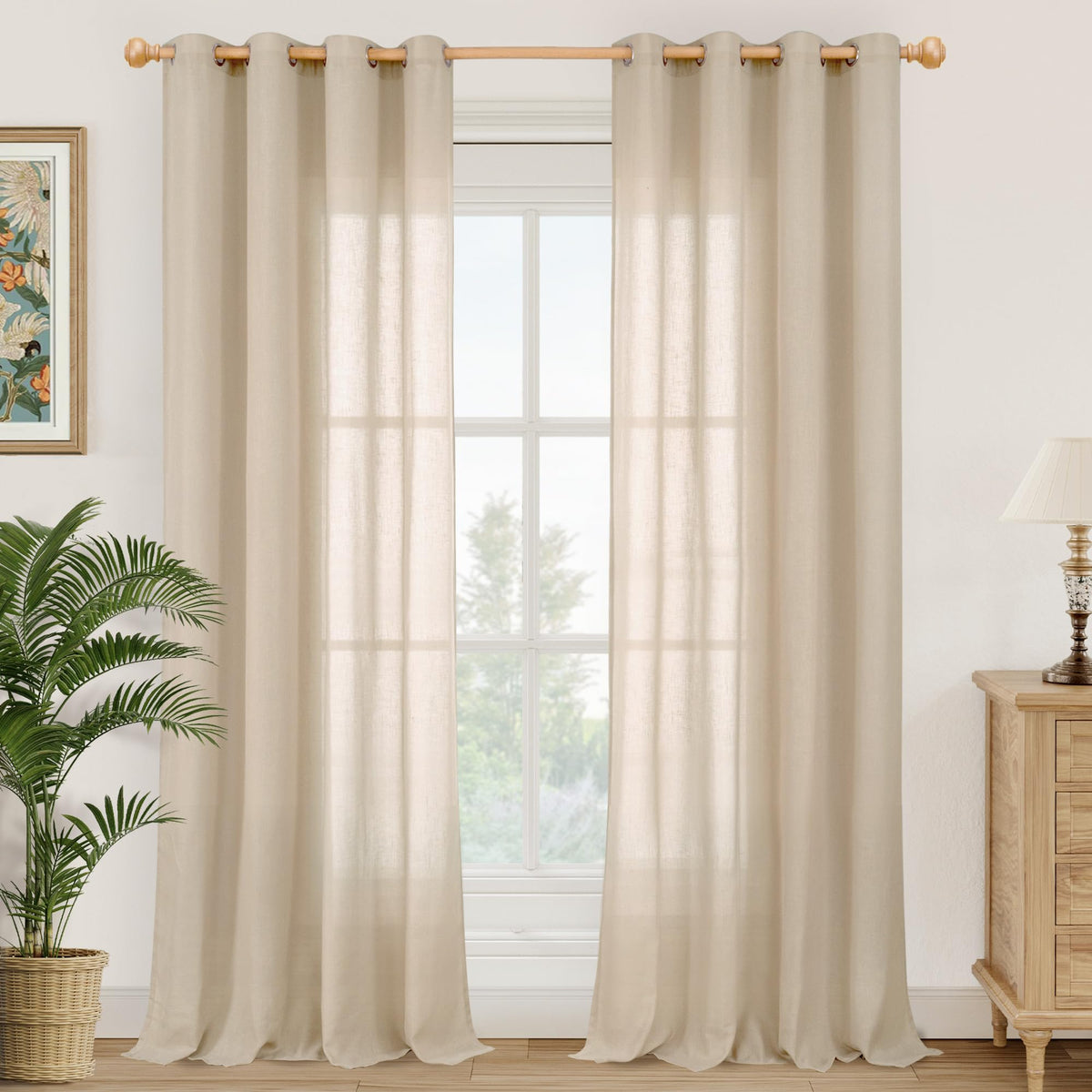 YoungsTex Linen Kitchen Window Curtains 40 Inch Length 2 Panels