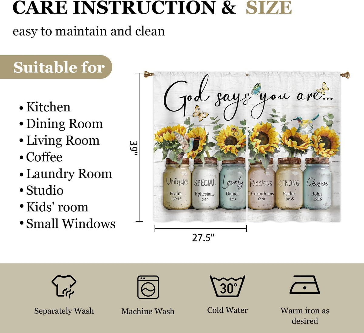 Farmhouse Sunflower Kitchen Curtain Rustic Small Short Cafe Window Curtains Country Wooden Barn Inspirational Bathroom Window Drapes Treatment Tier Curtains 2 Panels (27.5x39 Inch)