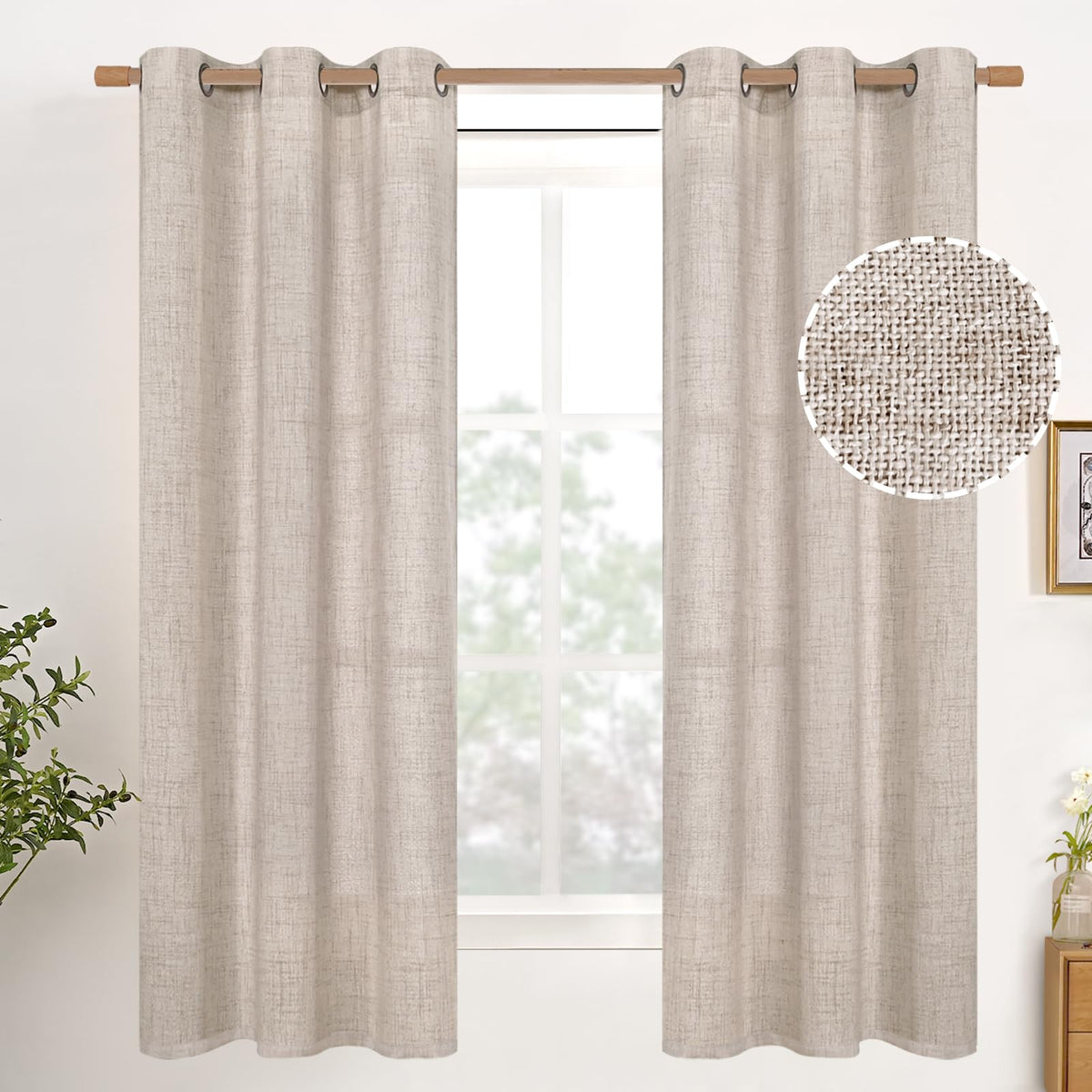 YoungsTex Linen Kitchen Window Curtains 40 Inch Length 2 Panels