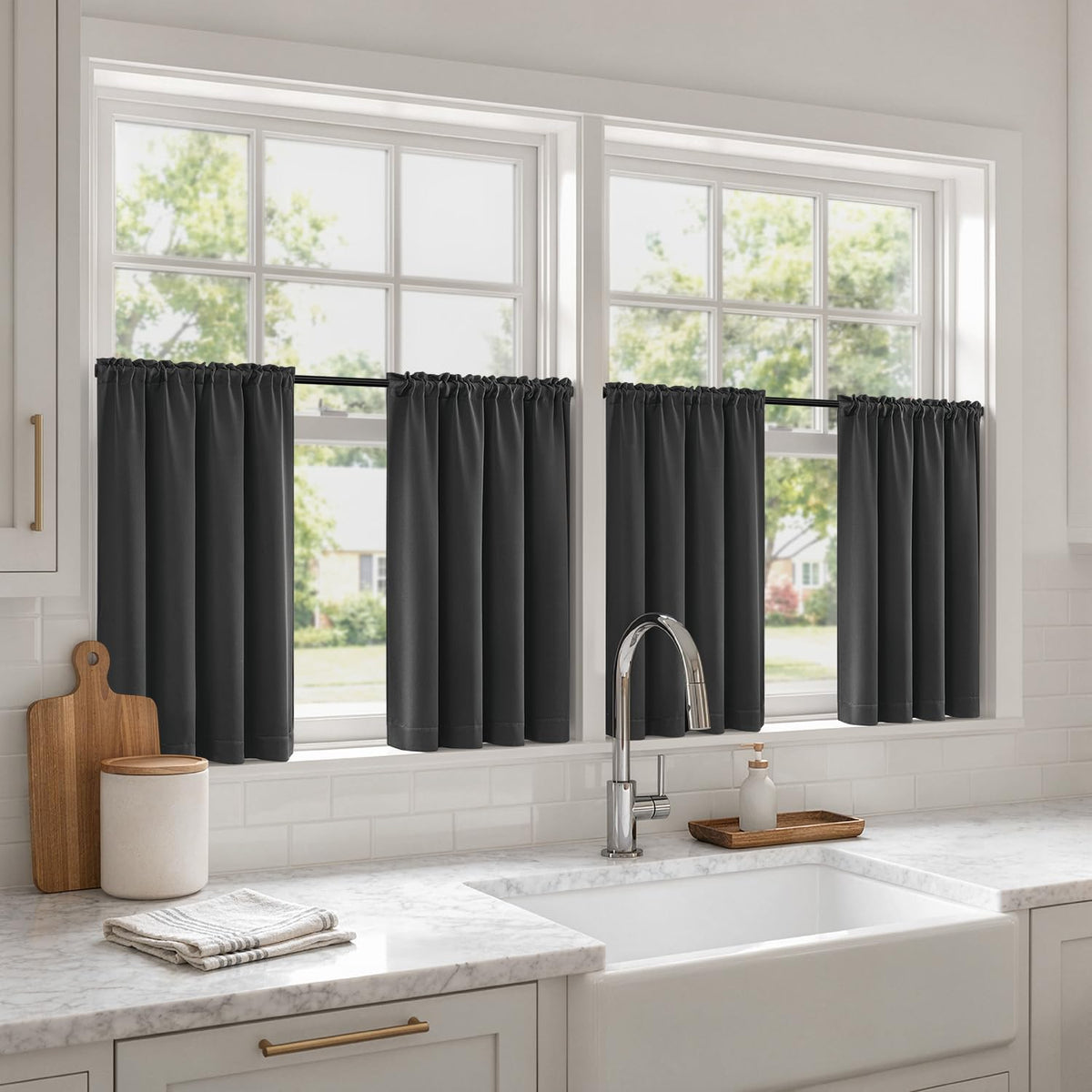 MIULEE Short 36 Inch Blackout Kitchen Window Curtain Black Set of 4 Panels