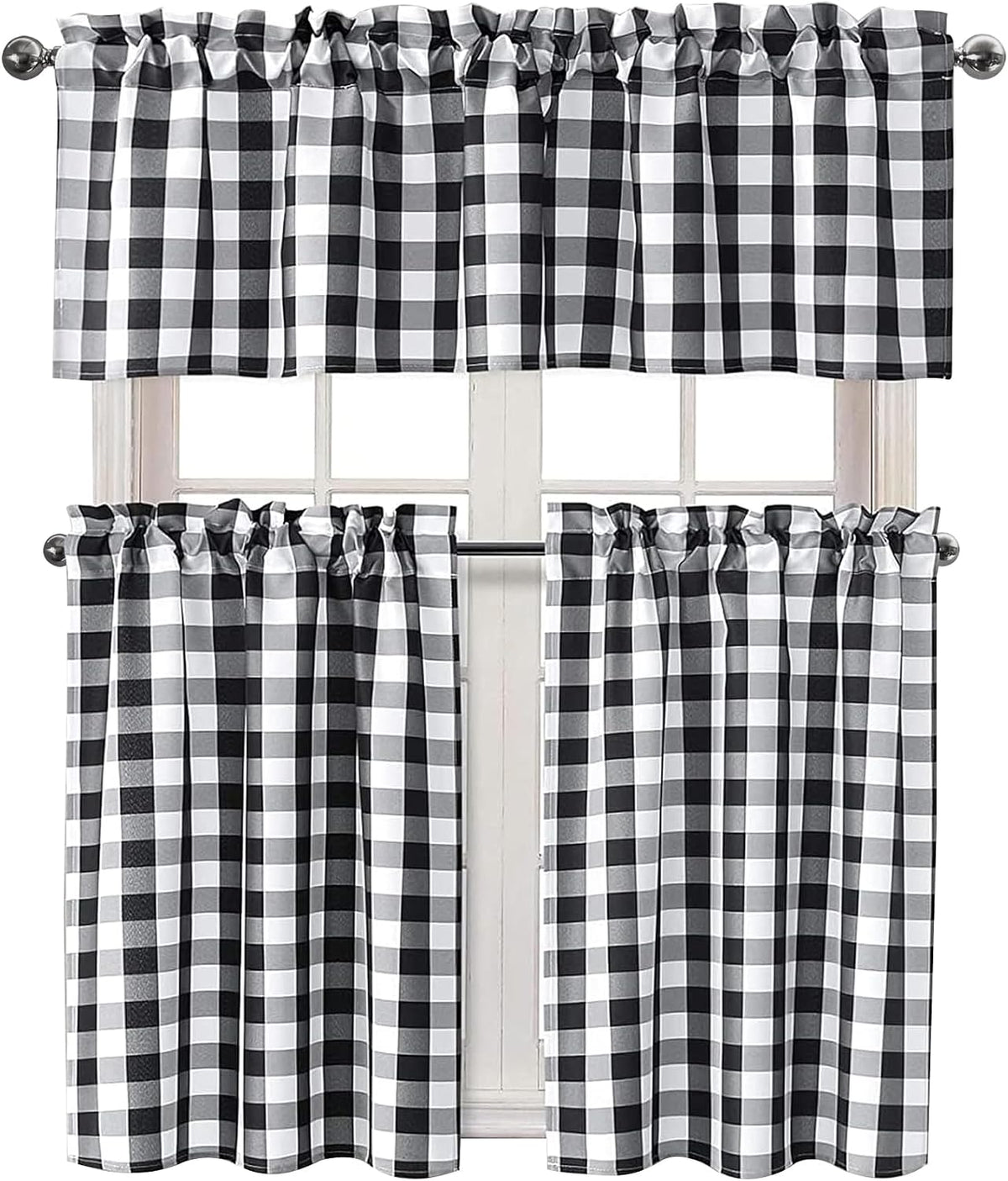 Hiasan 3 Piece Semi Sheer Curtains, Black and White