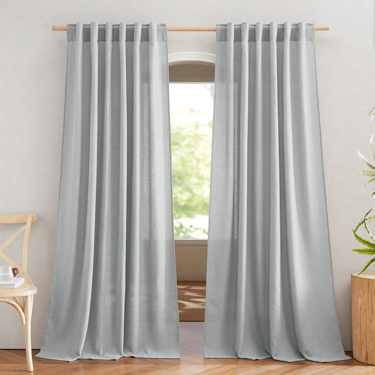NICETOWN Natural Linen Kitchen Curtains 26 inches Long, Rod Pocket & Back Tab Semi Sheer Flax Window Treatments Rustic & Cute for Cafe/Kids Room, W37 x L26, 2 Panels