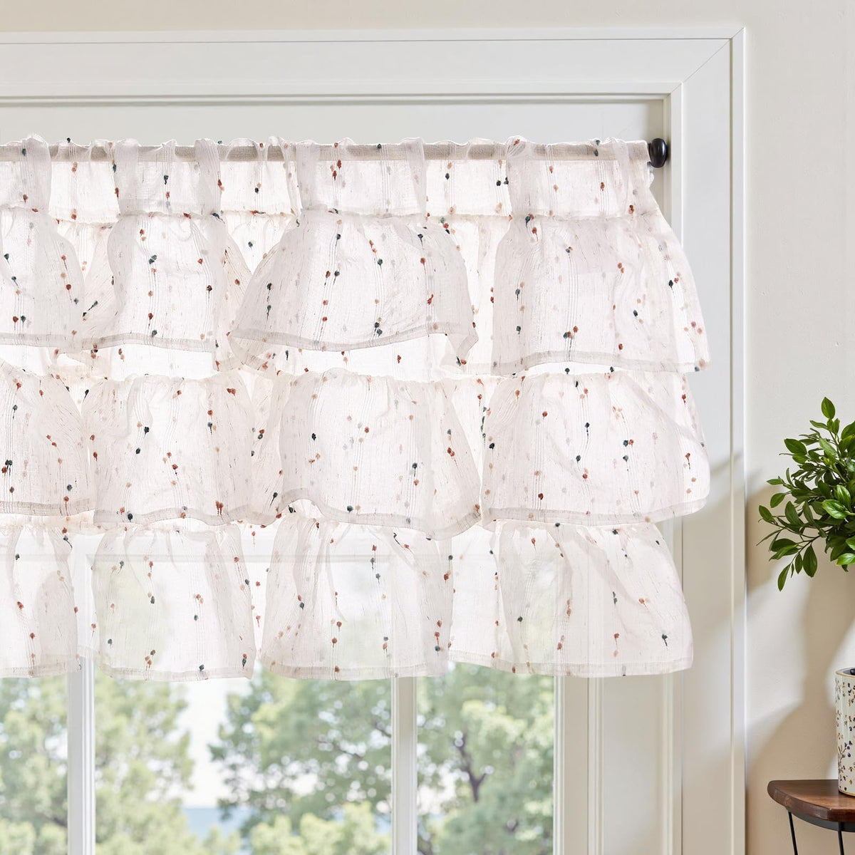 jinchan Alisa Ruffled Floral Valance Curtain 18 Inch 1 Panel Taupe on Linen