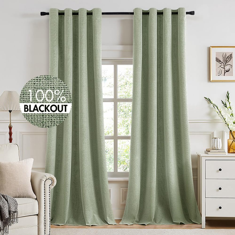 MIULEE 100% Blackout Linen Curtains for Bedroom 52x54 Inches Natural Beige