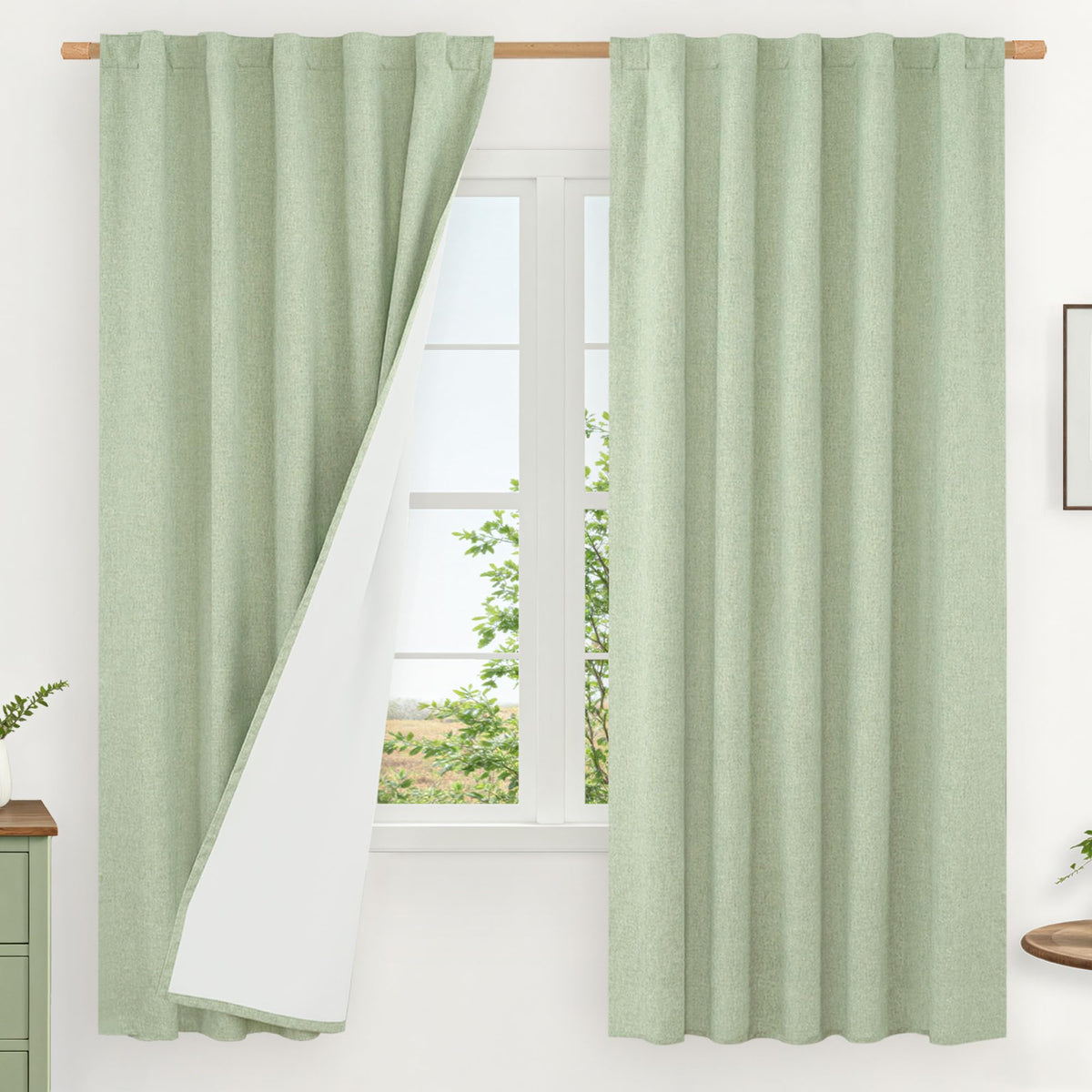LAMIT Full Blackout Linen Kitchen Window Curtains 36 Inches Long, Ivory
