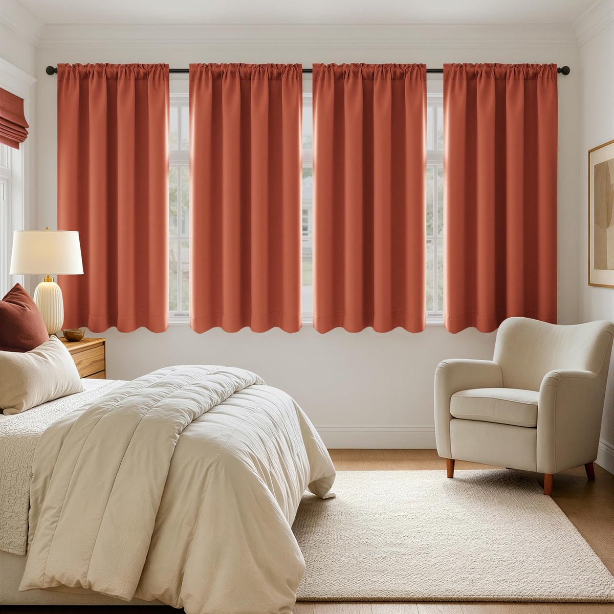 MIULEE Short 36 Inch Blackout Kitchen Window Curtain Black Set of 4 Panels