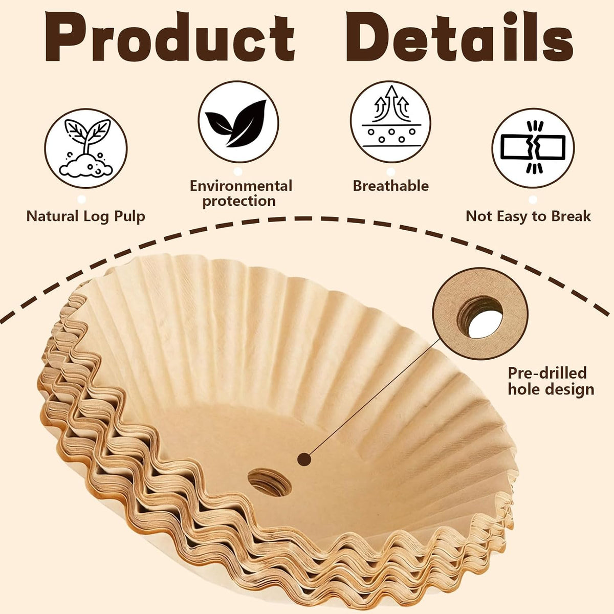 Unbleached Paper Coffee Filters for Hamilton Beach 45 Cup Coffee Urn,Large,Upgraded Thickened coffee filter paper, no residue, smoother taste.for 30 40 50 Cup Coffee Maker (100)