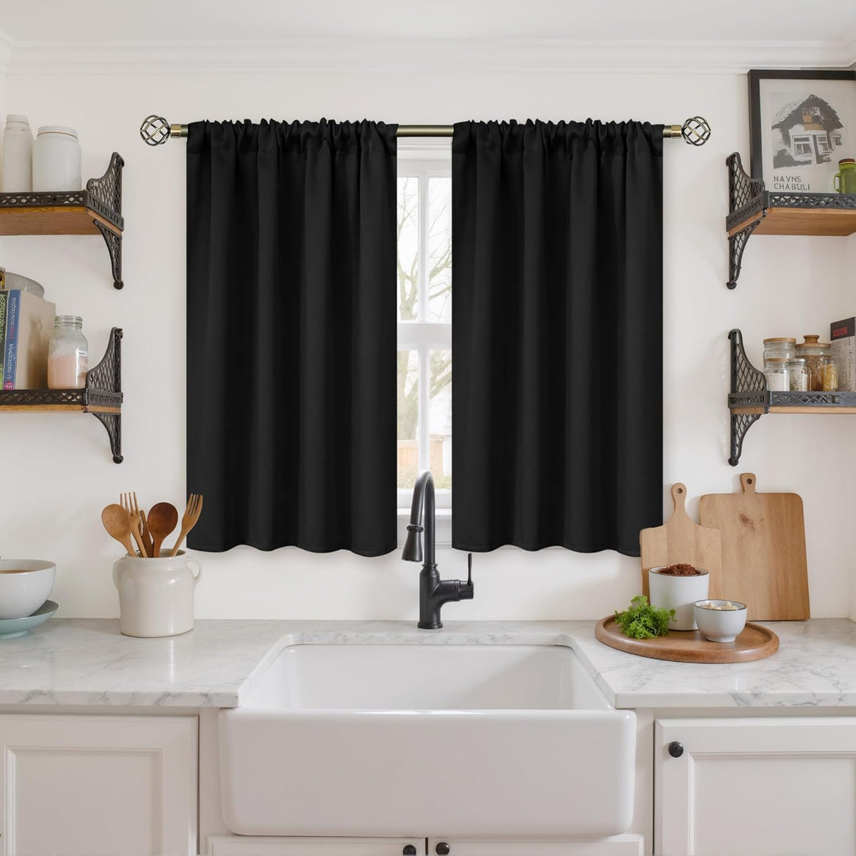 BGment Black Blackout Curtains 40 Inches Long for Kitchen Window 2 Panels