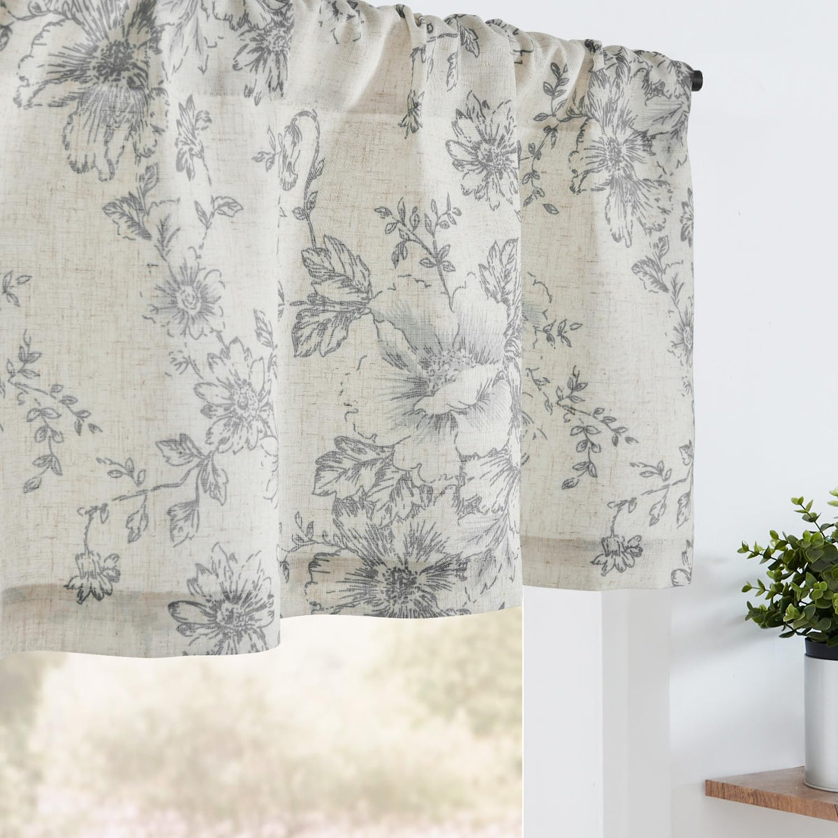 jinchan Linen Kitchen Valance with Lined Floral Valance Curtain 16 Inch Farmhouse Red Peony Flower Printed Curtain for Windows Living Room French Retro Patterned Rod Pocket 1 Panel Red on Beige