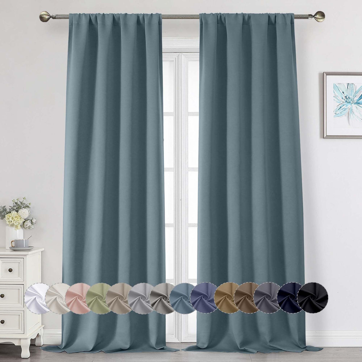 Black Cafe Blackout Curtains 36 Inch Length 2 Panels Set, Soft Solid Thermal Insulated Room Darkening Small Window Curtains for Kitchen Bathroom Basement, Black, Each, 40" Wx36 L