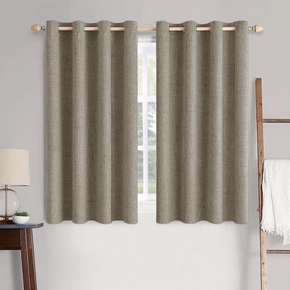 MIULEE 100% Blackout Linen Curtains for Bedroom 52x54 Inches Natural Beige