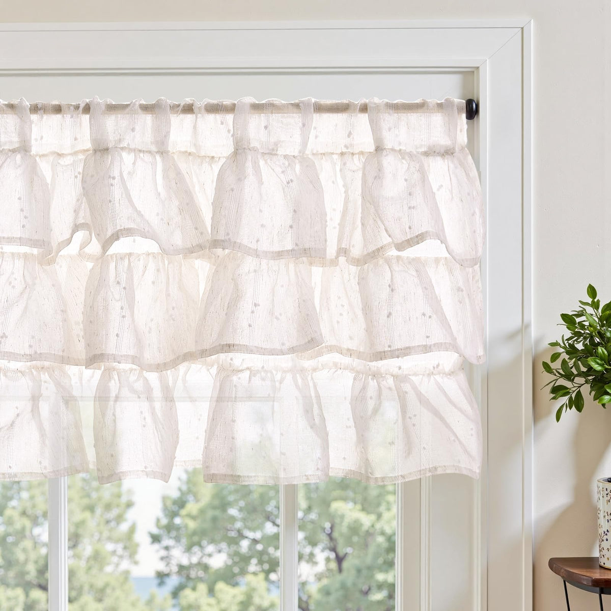 jinchan Alisa Ruffled Floral Valance Curtain 18 Inch 1 Panel Taupe on Linen