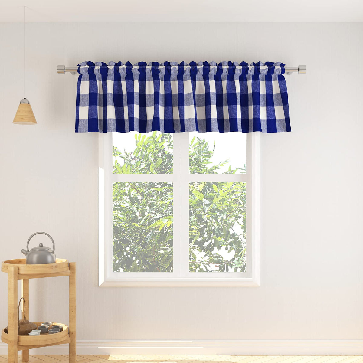Buffalo Check Kitchen Tier Curtain 24 inches Long Plaid Gingham Rod Pocket Classic Cafe Curtains Country Farmhouse Kitchen Half Window Curtains 2 Panels Beige & White