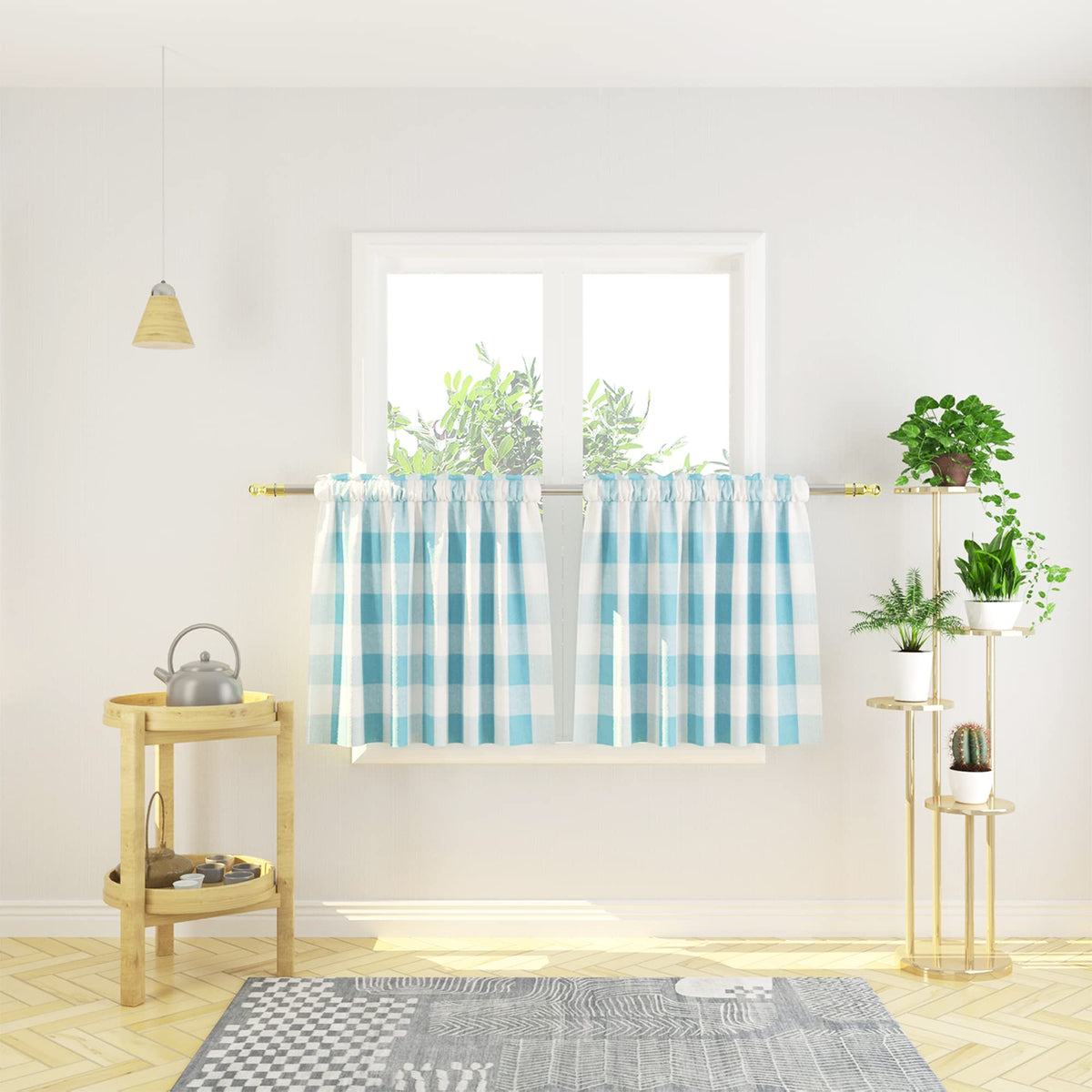 Buffalo Check Kitchen Tier Curtain 24 inches Long Plaid Gingham Rod Pocket Classic Cafe Curtains Country Farmhouse Kitchen Half Window Curtains 2 Panels Beige & White