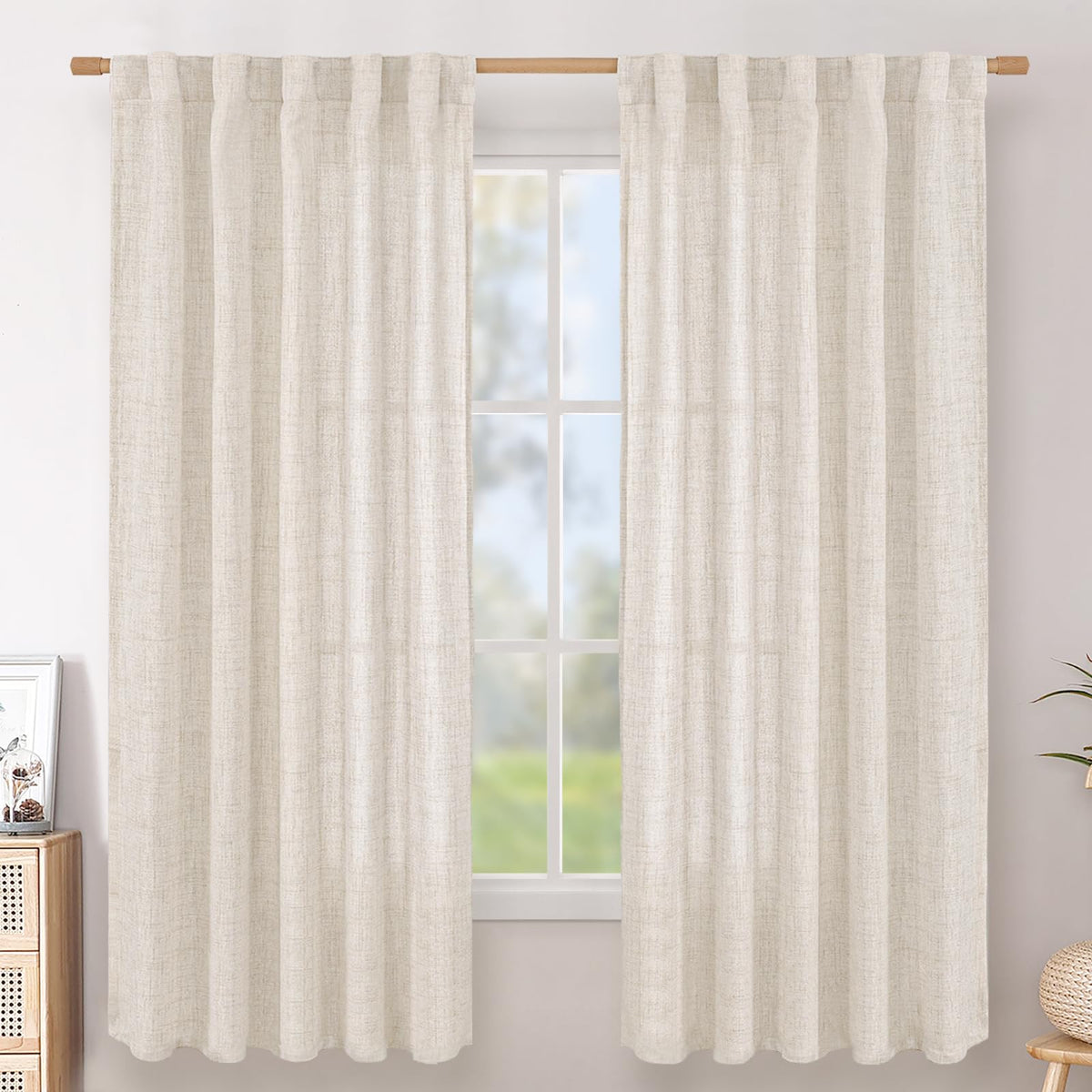 BGment White Linen Kitchen Curtains 40 Inch Length for Short Window