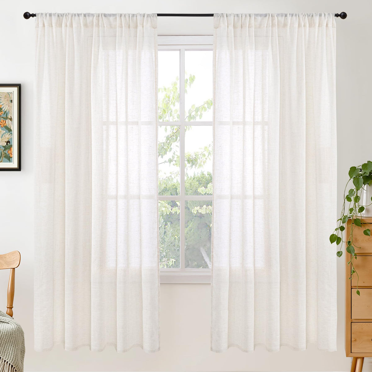 BGment Linen Kitchen Window Curtains Over Sink, 36 Inch Length Cafe Drapes