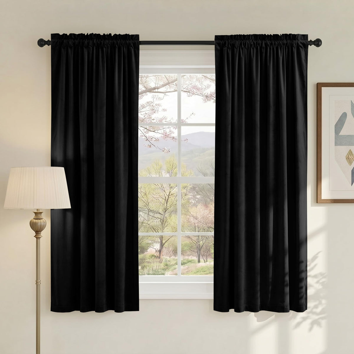 NICETOWN Black Out Velvet Curtains 63 inches Long for Kitchen