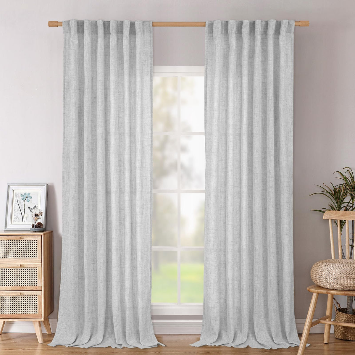 BGment White Linen Kitchen Curtains 40 Inch Length for Short Window
