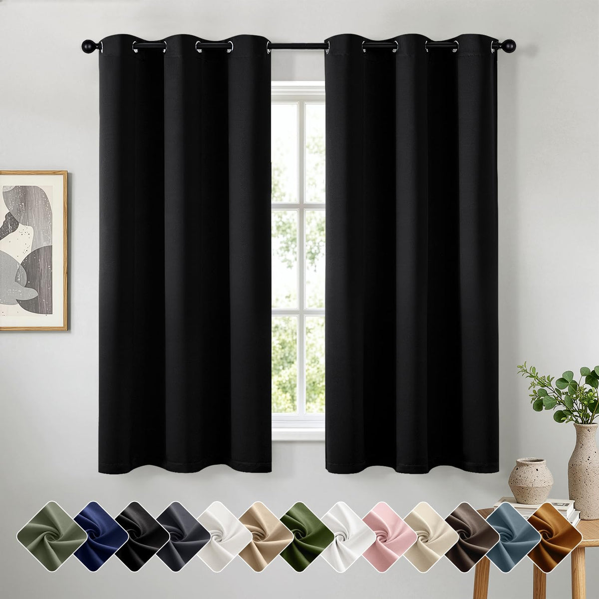 Short Navy Blue Blackout Kitchen Curtain W40 x L45 Inch 2 Panels