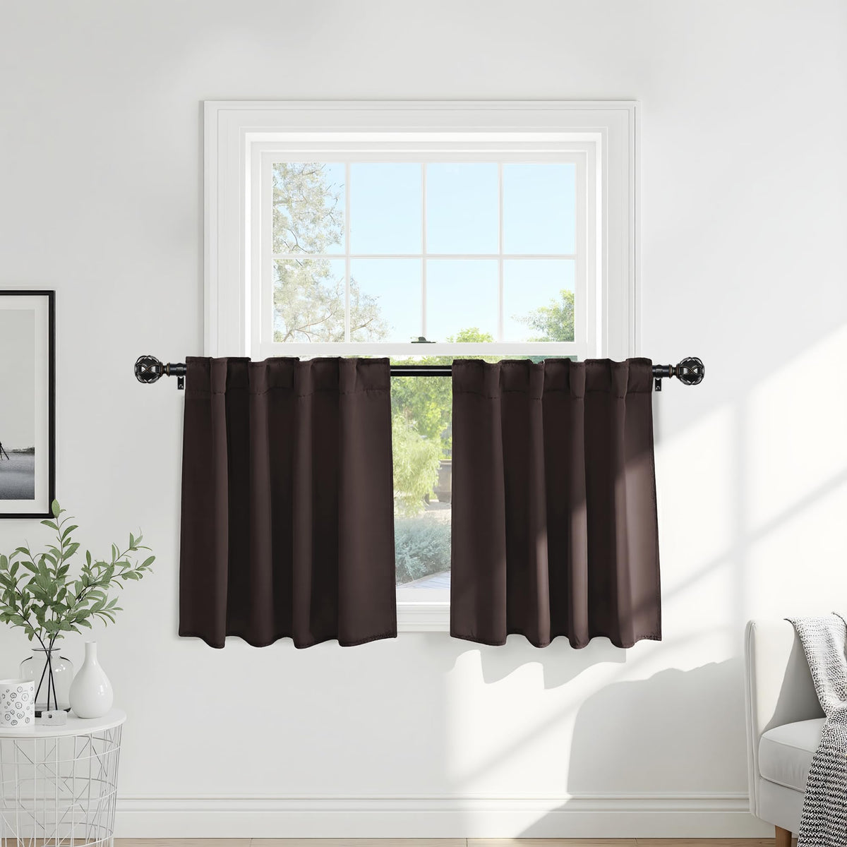 PONY DANCE Black Kitchen Blackout Curtains Over Sink, W 42 x L 45 inches