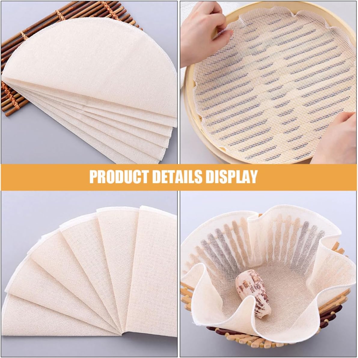 Garneck 10pcs Cotton Steamer Liners Reusable Round Mats for Steamed Buns and Dumplings Non-stick Cooking Breathable Design for Even Cooking and