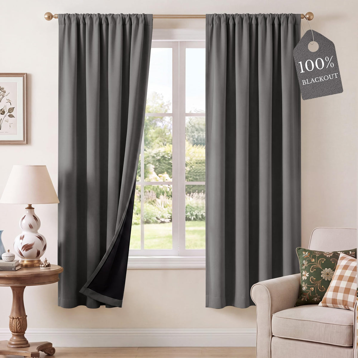 NICETOWN 100% Black Out Kitchen Curtains 36 Inch Length, W52xL36, 2 Panels