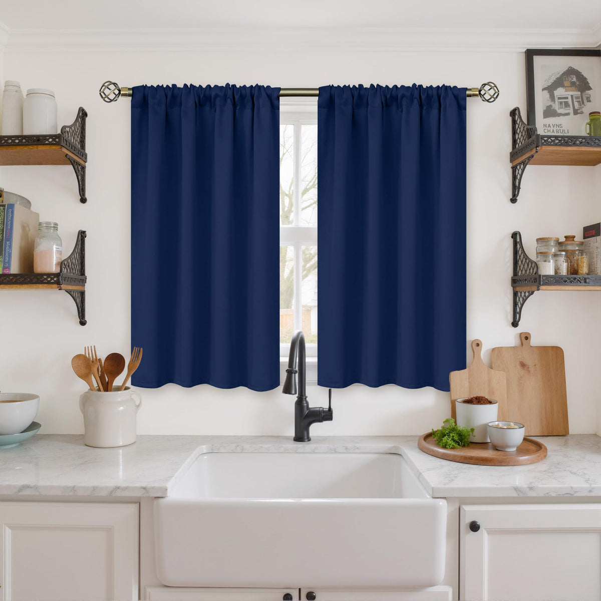 BGment Black Blackout Curtains 40 Inches Long for Kitchen Window 2 Panels