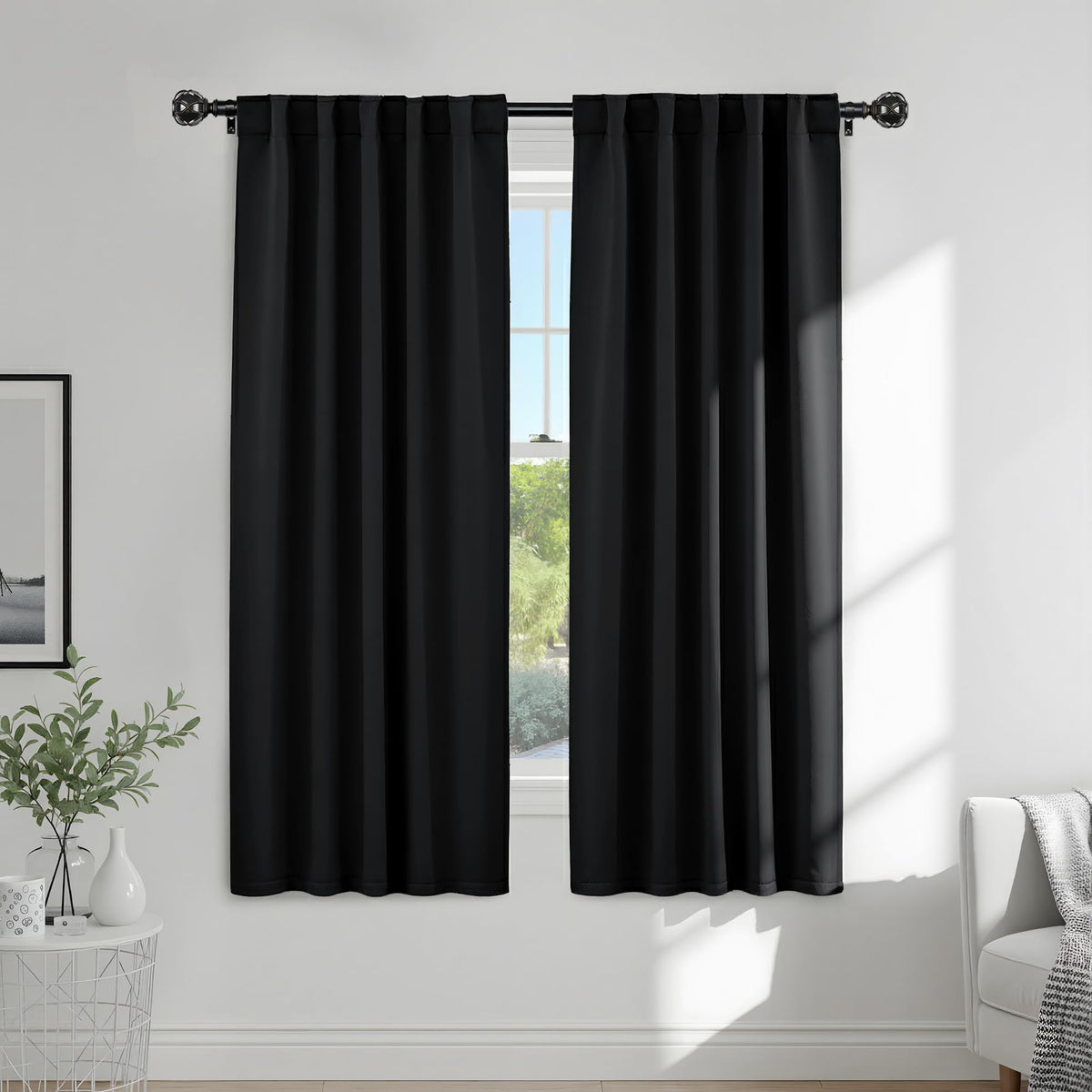 PONY DANCE Black Kitchen Blackout Curtains Over Sink, W 42 x L 45 inches